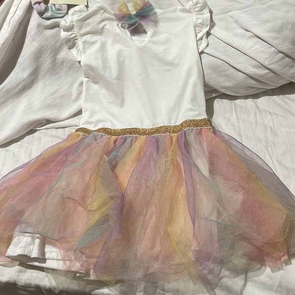 Btween 6 unicorn tutu rainbow dress ruffled sleeve scrunchie set nwt pink white - Picture 10 of 11